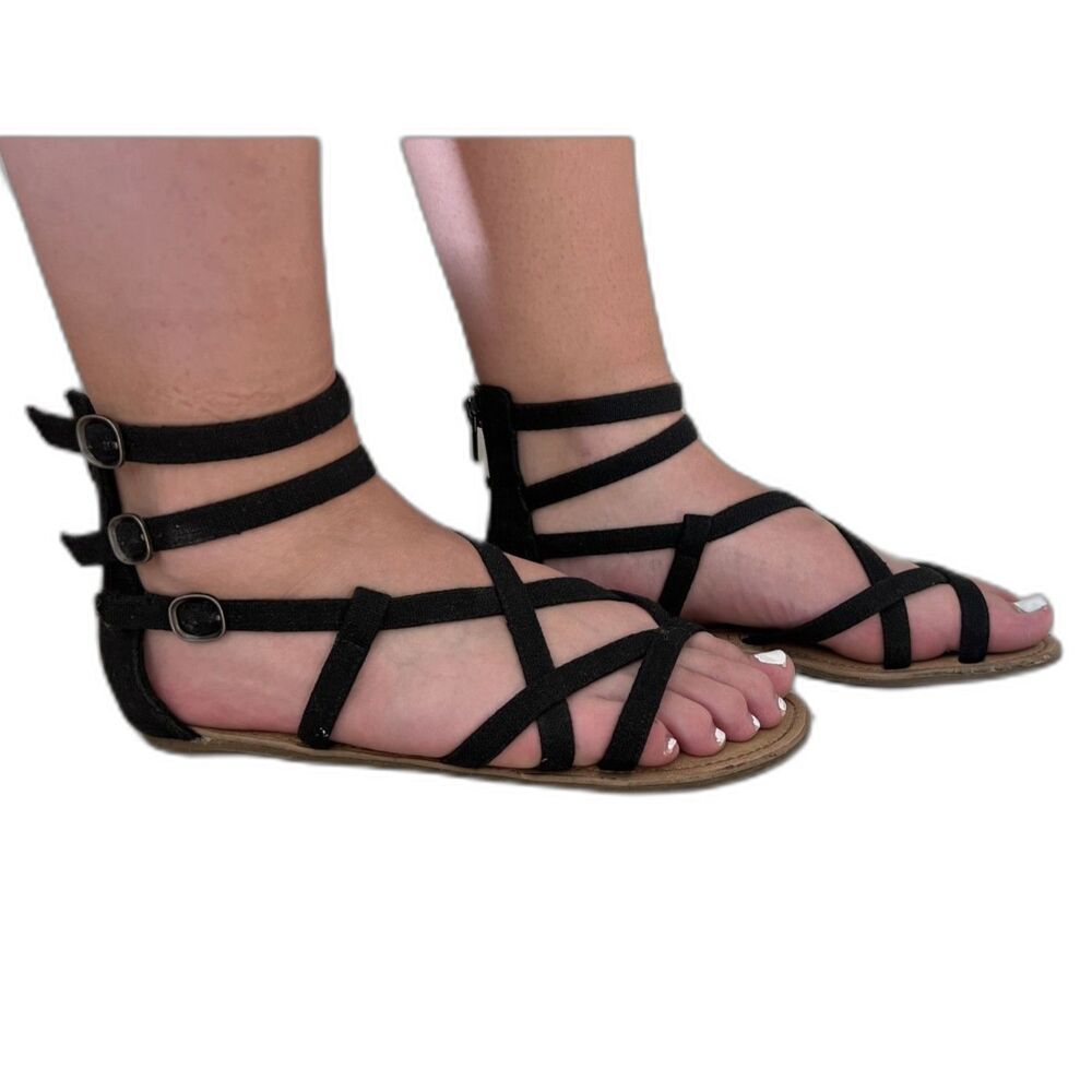sz7 Vintage Y2K Womens Black Strappy Sandals Flats Shoes Blowfish Malibu - Picture 4 of 7
